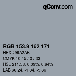 Color code: RGB 153.9 162 171 | qconv.com