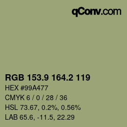 カラーコード: RGB 153.9 164.2 119 | qconv.com