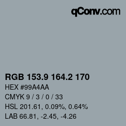 カラーコード: RGB 153.9 164.2 170 | qconv.com