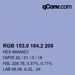 カラーコード: RGB 153.9 164.2 209 | qconv.com