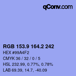 カラーコード: RGB 153.9 164.2 242 | qconv.com