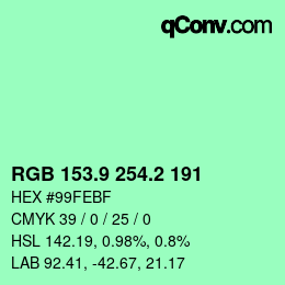 カラーコード: RGB 153.9 254.2 191 | qconv.com