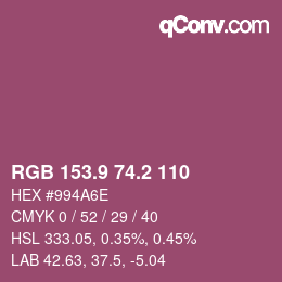 カラーコード: RGB 153.9 74.2 110 | qconv.com