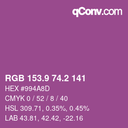 カラーコード: RGB 153.9 74.2 141 | qconv.com