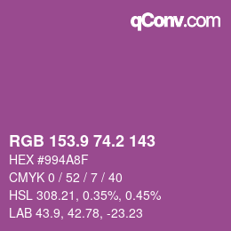 カラーコード: RGB 153.9 74.2 143 | qconv.com