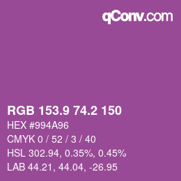 カラーコード: RGB 153.9 74.2 150 | qconv.com