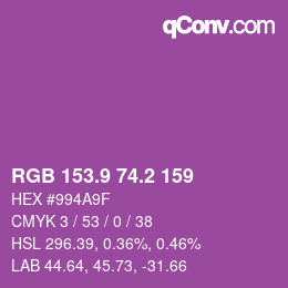 カラーコード: RGB 153.9 74.2 159 | qconv.com