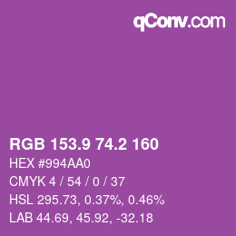 カラーコード: RGB 153.9 74.2 160 | qconv.com