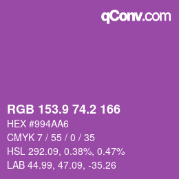 カラーコード: RGB 153.9 74.2 166 | qconv.com