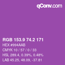 カラーコード: RGB 153.9 74.2 171 | qconv.com