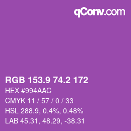 カラーコード: RGB 153.9 74.2 172 | qconv.com