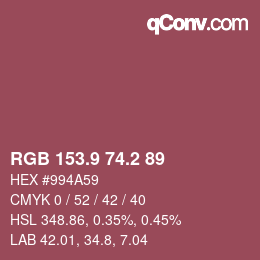 カラーコード: RGB 153.9 74.2 89 | qconv.com