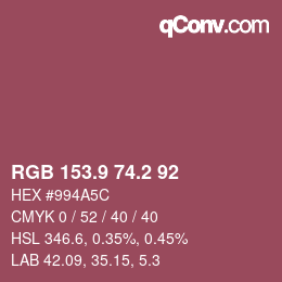 カラーコード: RGB 153.9 74.2 92 | qconv.com