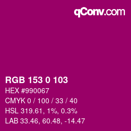 カラーコード: RGB 153 0 103 | qconv.com