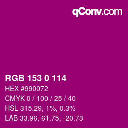 颜色代码: RGB 153 0 114 | qconv.com
