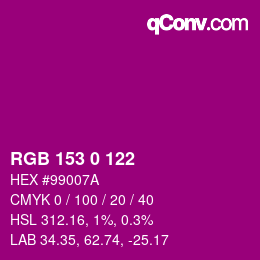 Color code: RGB 153 0 122 | qconv.com