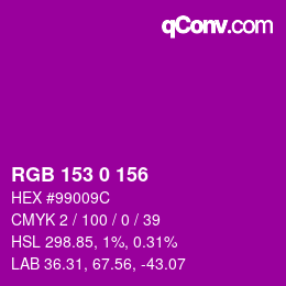 カラーコード: RGB 153 0 156 | qconv.com