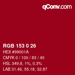 颜色代码: RGB 153 0 26 | qconv.com