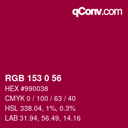 颜色代码: RGB 153 0 56 | qconv.com