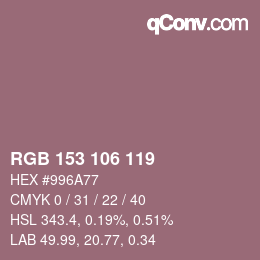 Código de color: RGB 153 106 119 | qconv.com