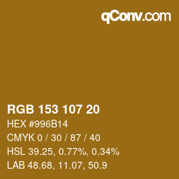 颜色代码: RGB 153 107 20 | qconv.com
