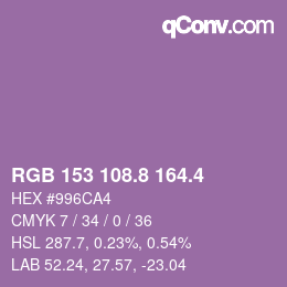 カラーコード: RGB 153 108.8 164.4 | qconv.com
