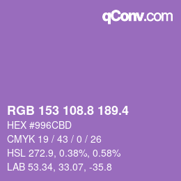 カラーコード: RGB 153 108.8 189.4 | qconv.com