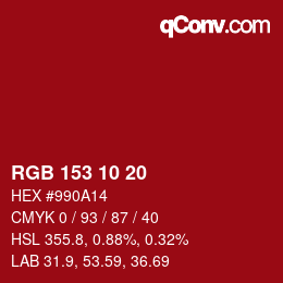カラーコード: RGB 153 10 20 | qconv.com