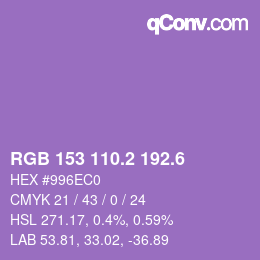 カラーコード: RGB 153 110.2 192.6 | qconv.com