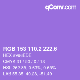 カラーコード: RGB 153 110.2 222.6 | qconv.com