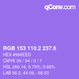 カラーコード: RGB 153 110.2 237.6 | qconv.com