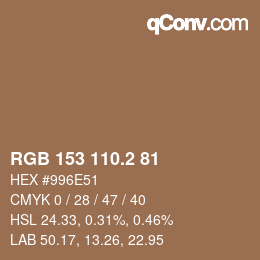 カラーコード: RGB 153 110.2 81 | qconv.com