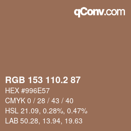 カラーコード: RGB 153 110.2 87 | qconv.com
