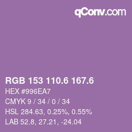 カラーコード: RGB 153 110.6 167.6 | qconv.com