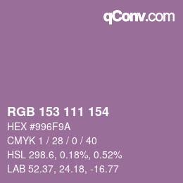 颜色代码: RGB 153 111 154 | qconv.com