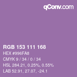 Color code: RGB 153 111 168 | qconv.com