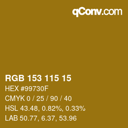 Color code: RGB 153 115 15 | qconv.com