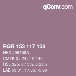 Color code: RGB 153 117 138 | qconv.com
