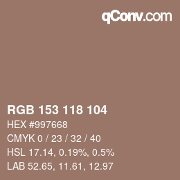 颜色代码: RGB 153 118 104 | qconv.com