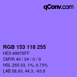 Color code: RGB 153 118 255 | qconv.com