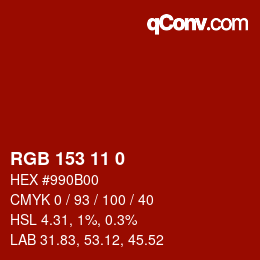 颜色代码: RGB 153 11 0 | qconv.com