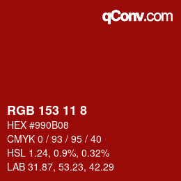 Color code: RGB 153 11 8 | qconv.com