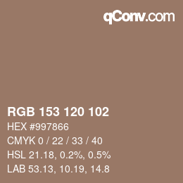 カラーコード: RGB 153 120 102 | qconv.com