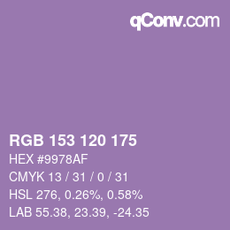 Color code: RGB 153 120 175 | qconv.com
