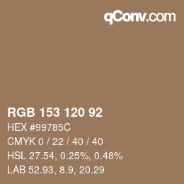 颜色代码: RGB 153 120 92 | qconv.com