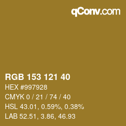 Color code: RGB 153 121 40 | qconv.com