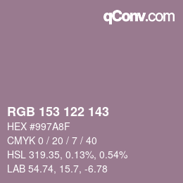 Color code: RGB 153 122 143 | qconv.com