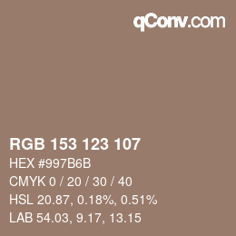 颜色代码: RGB 153 123 107 | qconv.com