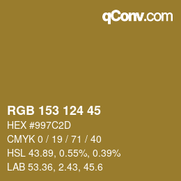 Color code: RGB 153 124 45 | qconv.com