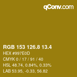 カラーコード: RGB 153 126.8 13.4 | qconv.com